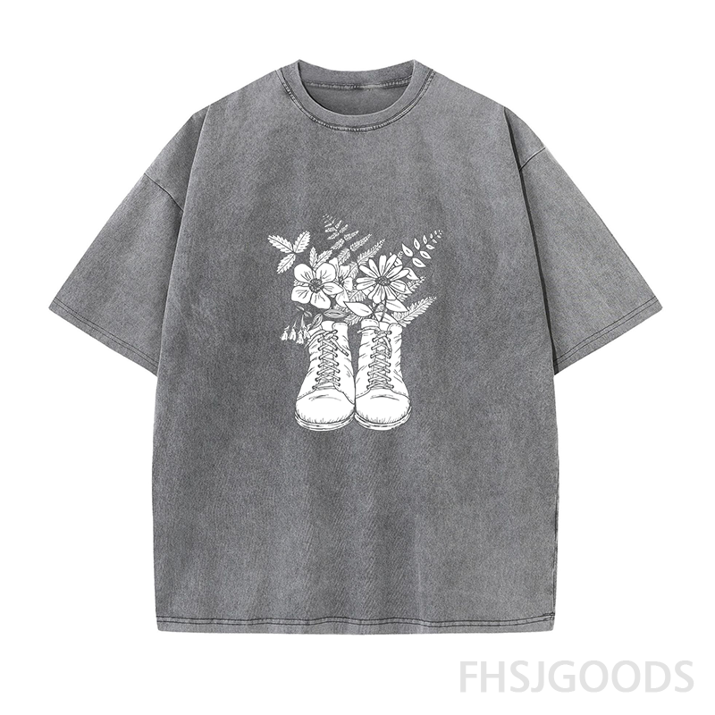 Hiking Boots & Wildflowers Unisex Distressed T-Shirt
