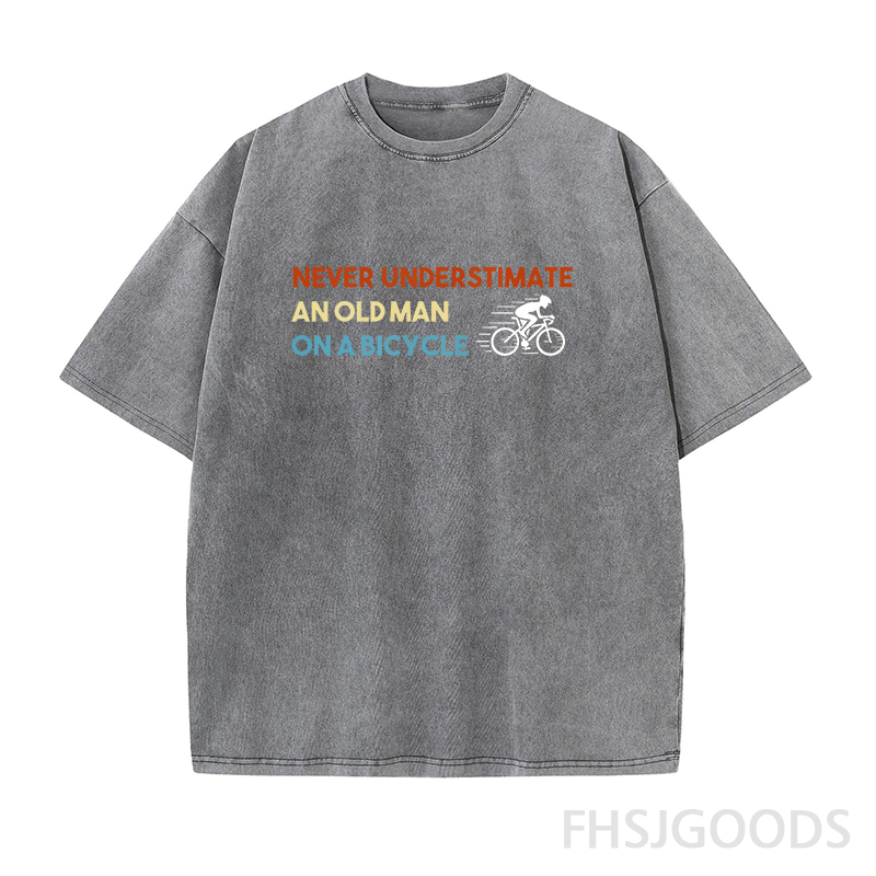 Never Underestimate An Old Man On A Bicycle Funny Cyclist Unisex Distressed T-Shirt