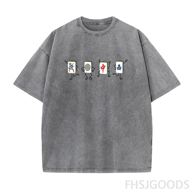 Funny Dancing Mahjong Unisex Distressed T-Shirt