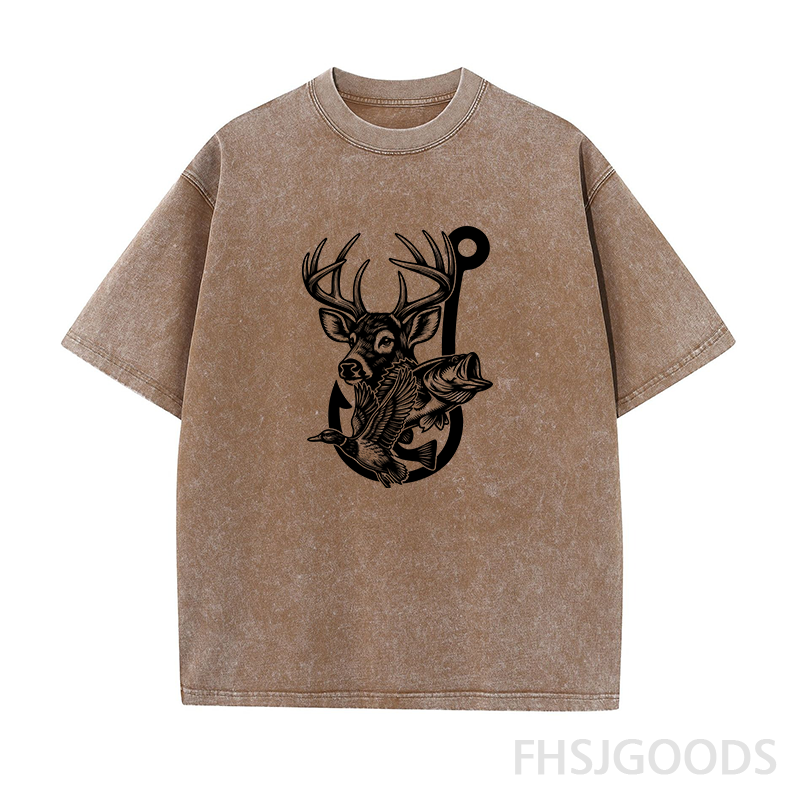 Deer Duck Fish Hook Unisex Distressed T-Shirt