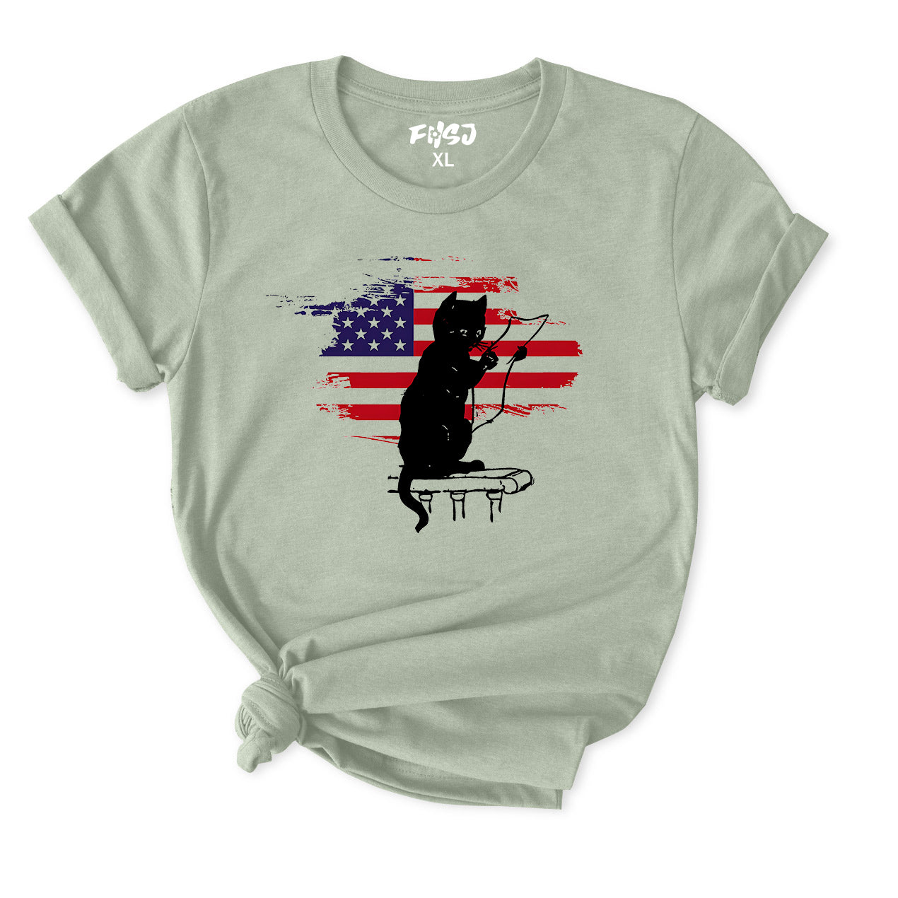 Black Cat With American T-Shirt for Women