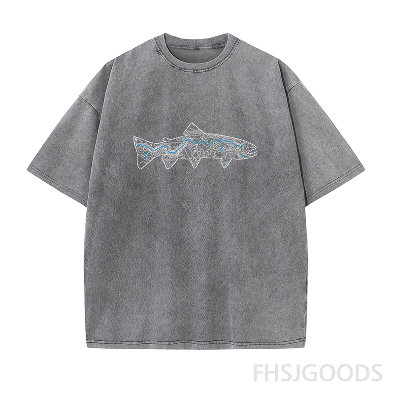 Green River Topographic Trout Unisex Distressed T-Shirt