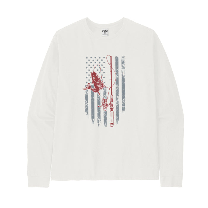 Fishing American Flag Long Sleeve T-Shirt