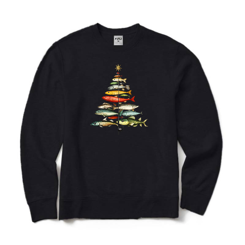 Fishing Christmas Tree Crewneck Sweatshirt