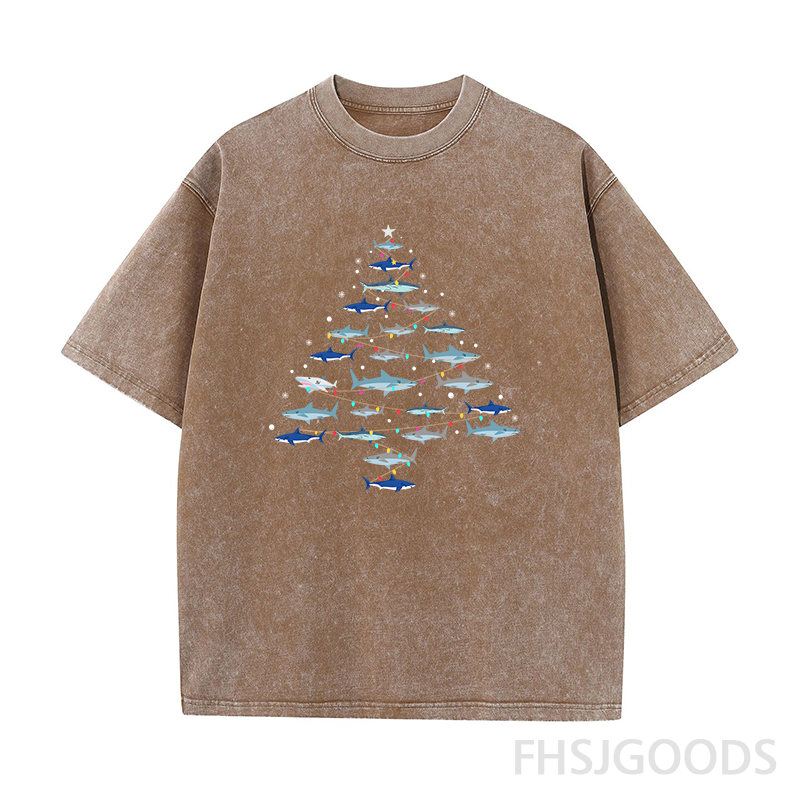 Christmas Shark Tree Unisex Distressed T-Shirt