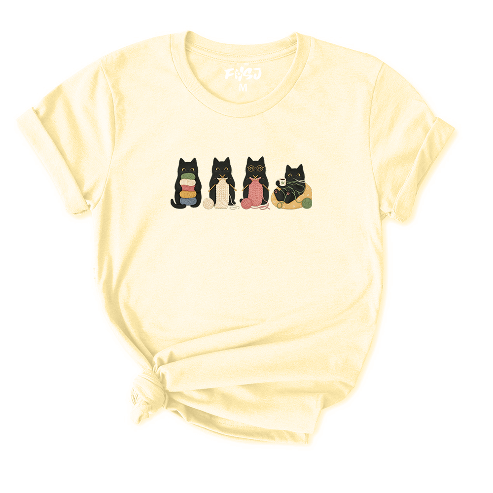Black Cats Knitting T-Shirt for Women