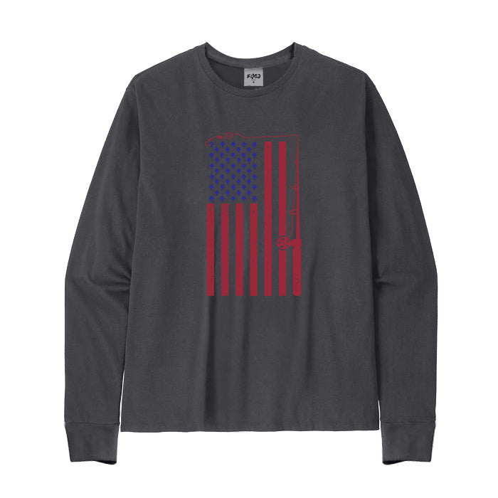 Fishing American Flag Long Sleeve T-shirt