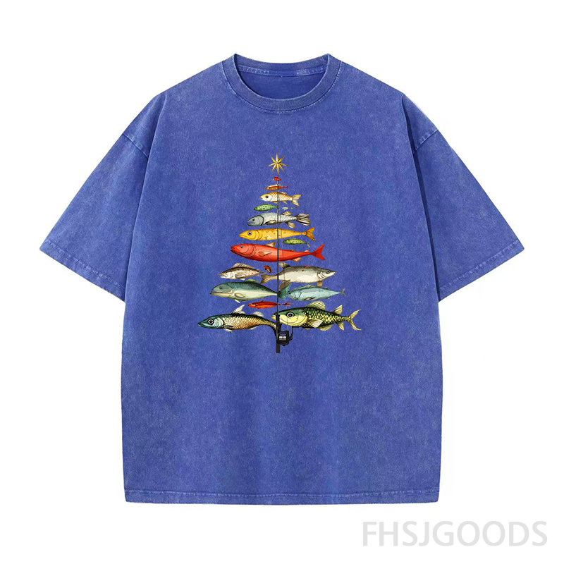 Fishing Christmas Tree Unisex Distressed T-Shirt