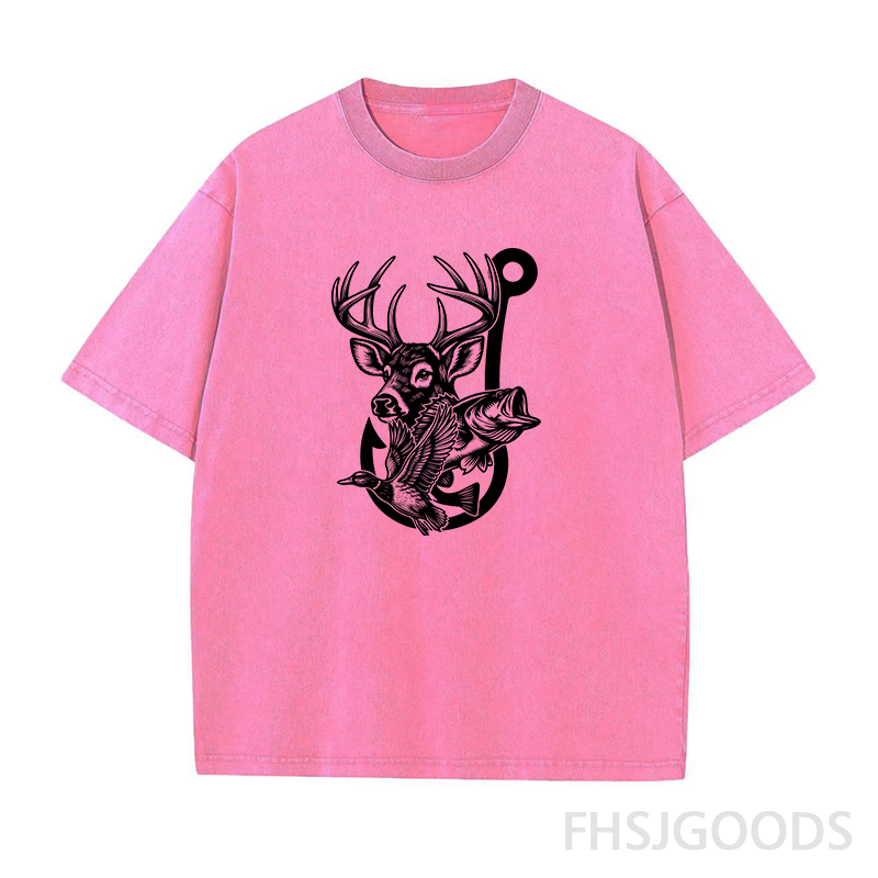 Deer Duck Fish Hook Unisex Distressed T-Shirt