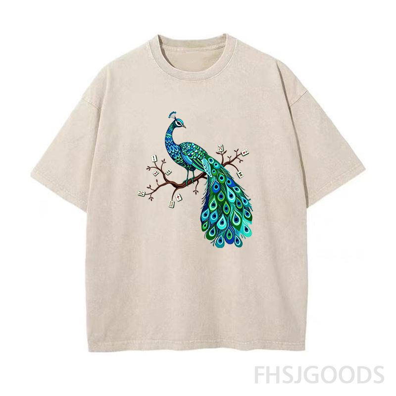 Mahjong Bird on Tile Branch Unisex Distressed T-Shirt