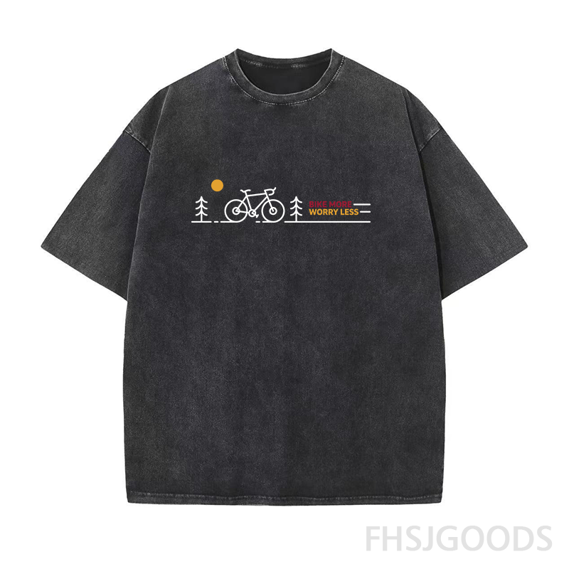 Bike More Worry Less Cycling Unisex Distressed T-Shirt