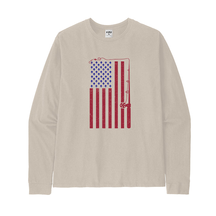 Fishing American Flag Long Sleeve T-shirt