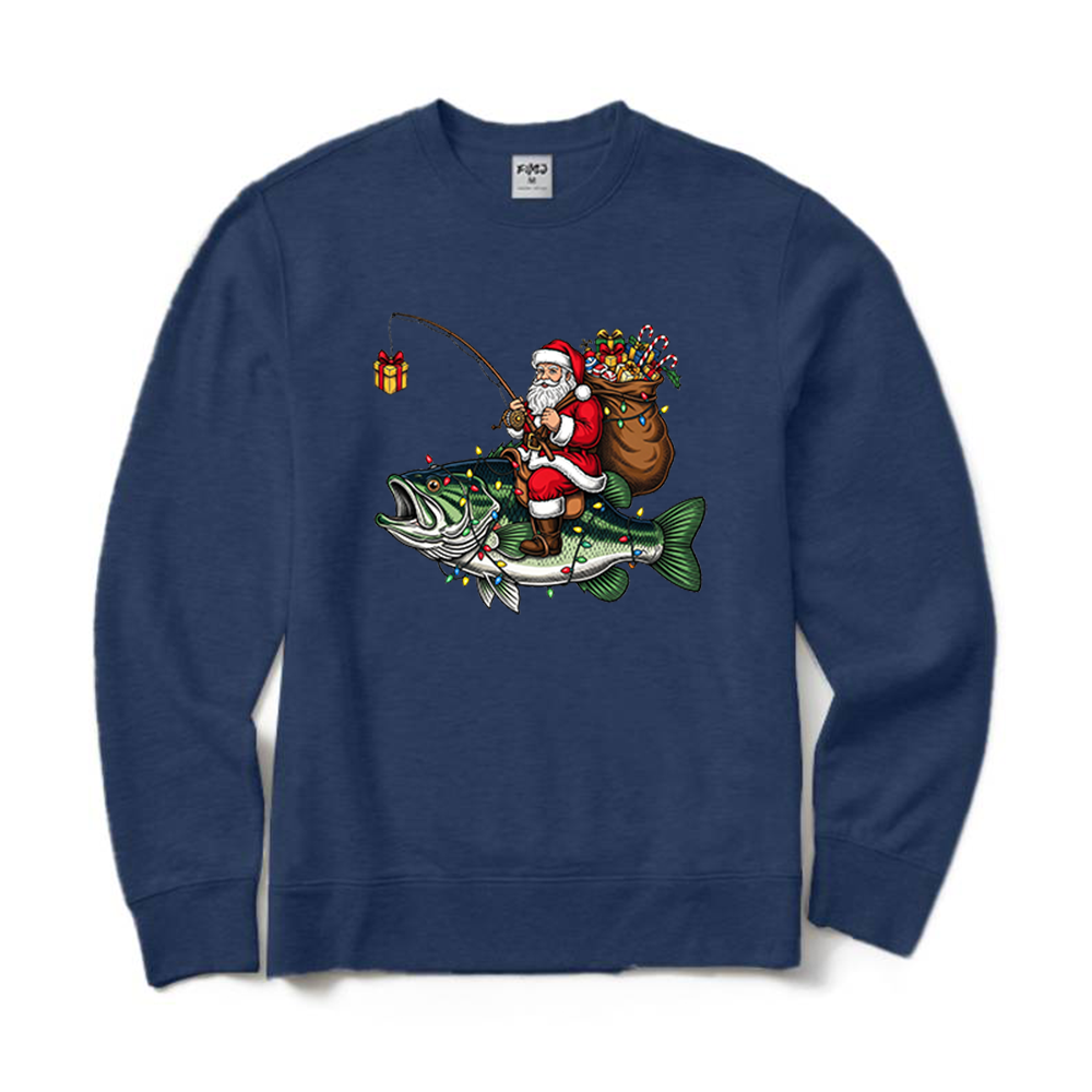 Funny Fisherman Christmas Santa Bass Fishing Crewneck Sweatshirt