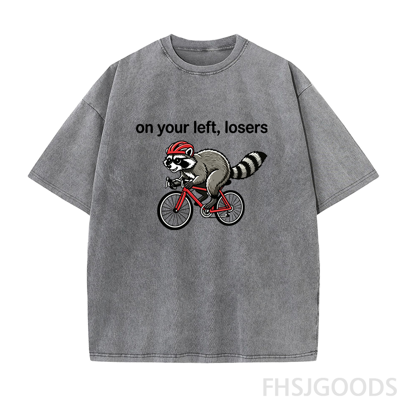 On Your Left Losers Raccoon Cycling Unisex Distressed T-Shirt