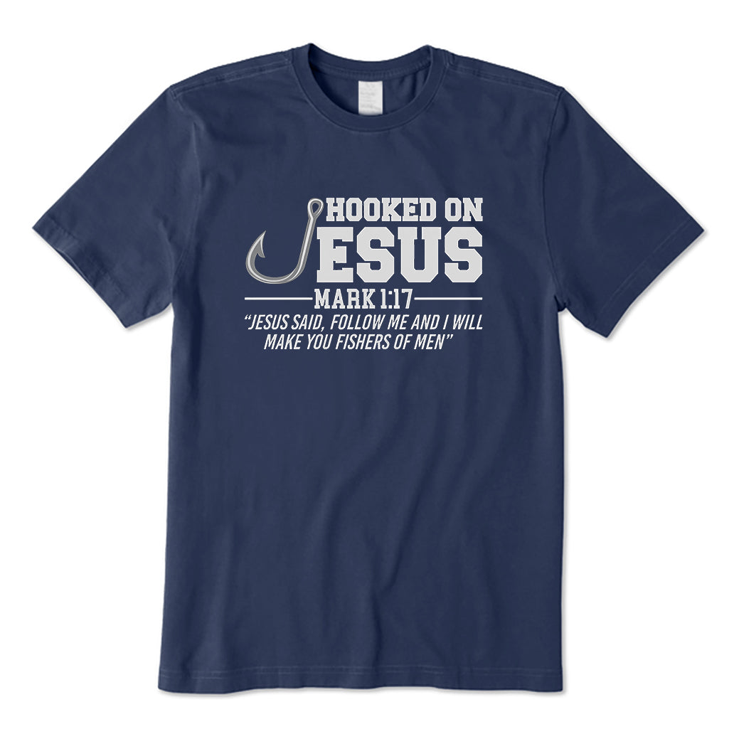 Hooked On Jesus Funny Christian Fishing' Men's T-Shirt