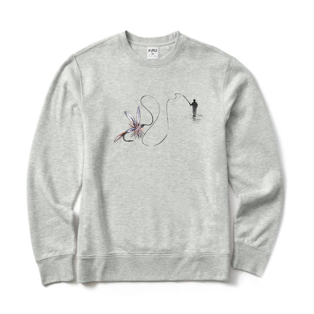 Vintage Fly Fisherman And Fly Pattern Crewneck Sweatshirt