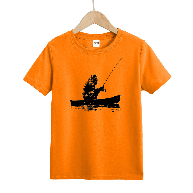 Bigfoot Fishing on Boat Kids T-Shirt