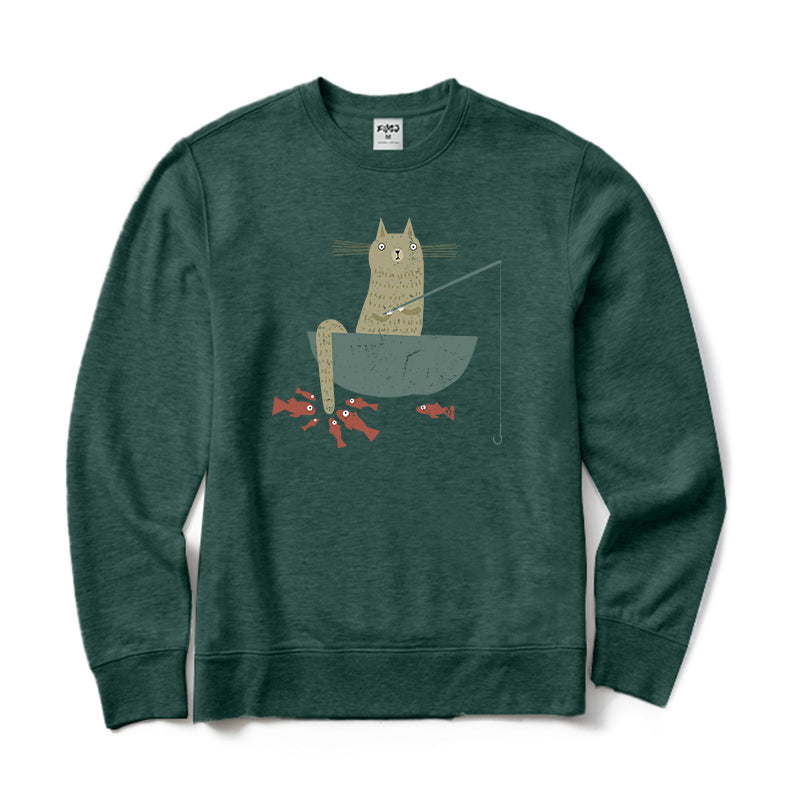Silly Cat Fishing Crewneck Sweatshirt