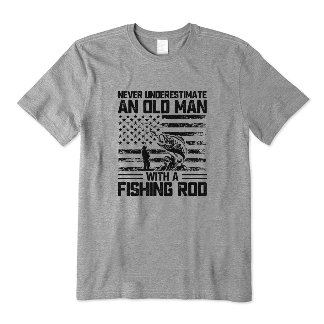 Never Underestimate An Old Man with A Fishing Rod T-Shirt