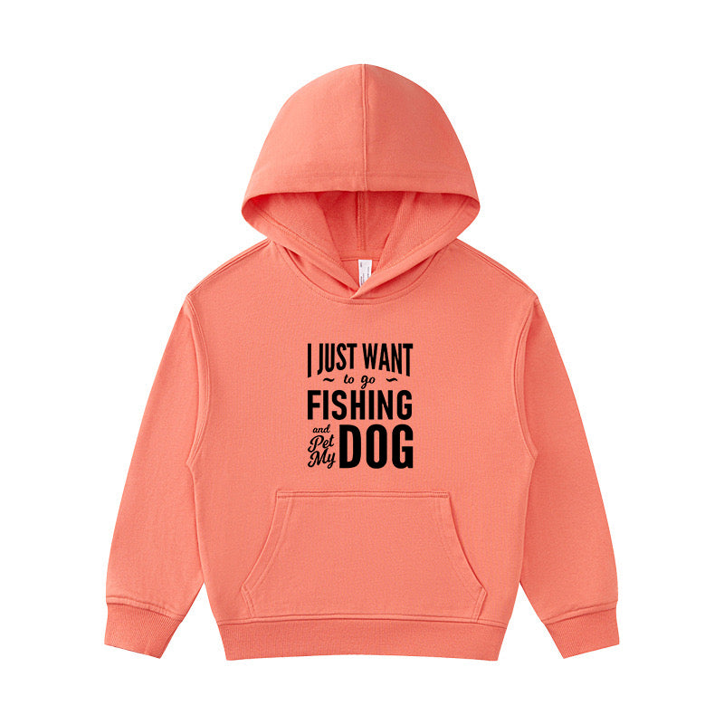 I Just Want to Go Fishing and Pet My Dog Kid's Hoodie