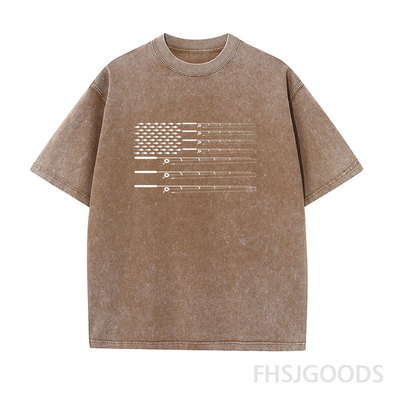Fly Fishing Rod American Flag Unisex Distressed T-Shirt