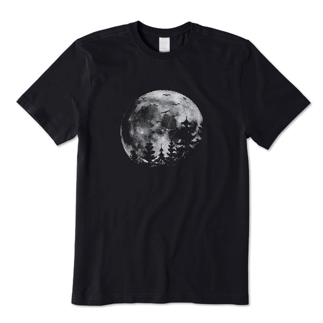 Full Moon and Pine Tree Silhouettes T-Shirt