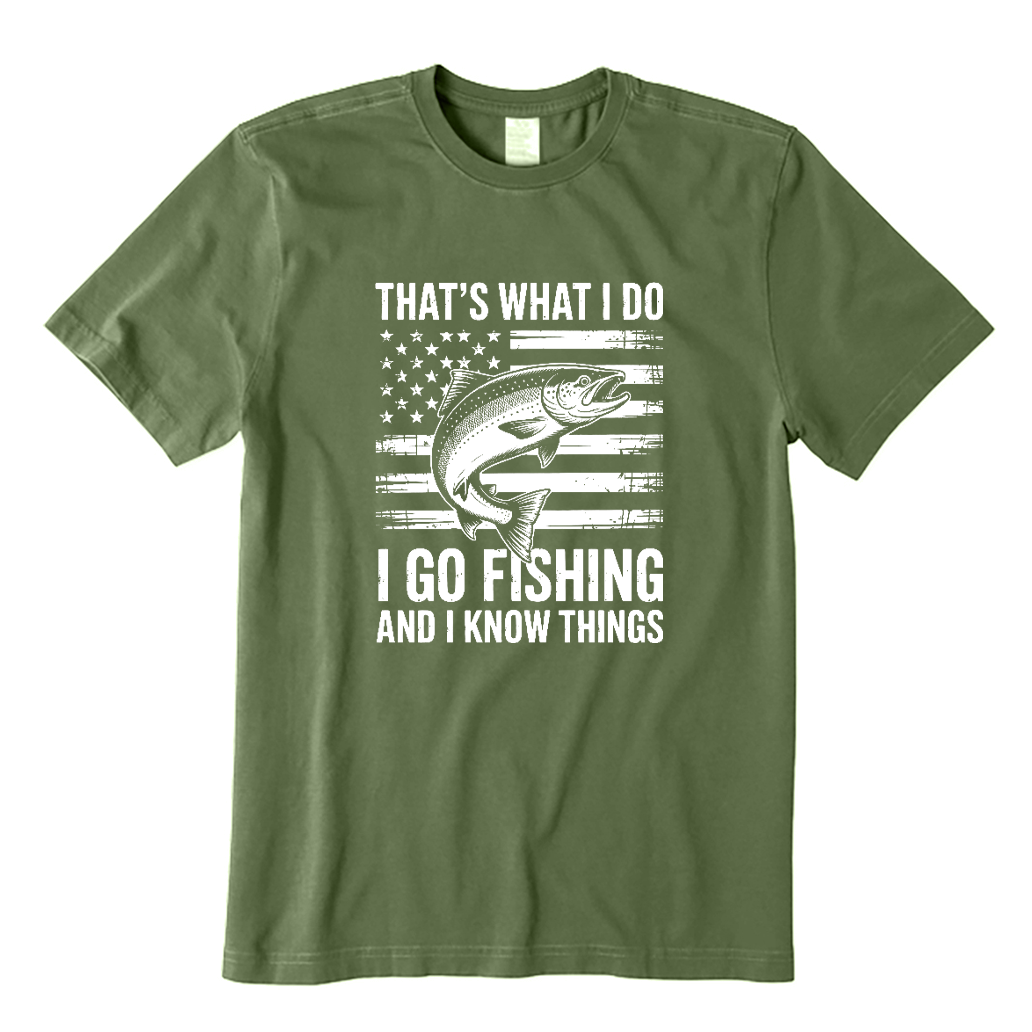 American Flag Trout Fishing I Go Fishing And I Know Things T-shirt