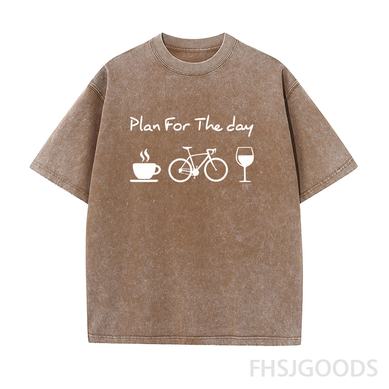 Plan For The Day Coffee Cycling Wine Unisex Distressed T-Shirt