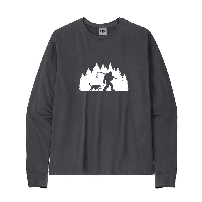 Bigfoot Fishing With Dog Long Sleeve T-Shirt