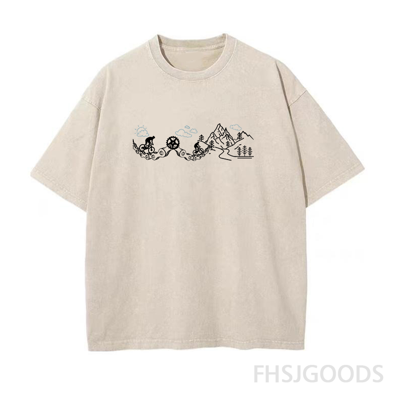 Mountain Bikers Cycling Unisex Distressed T-Shirt