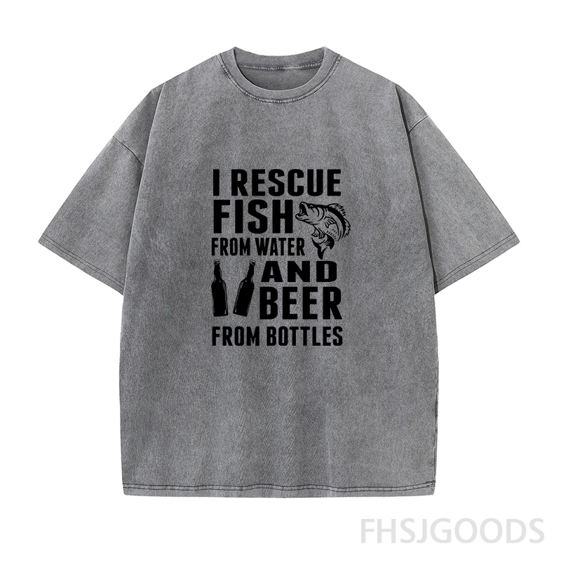 I RESCUE FISH FROM WATER AND BEER FROM BOTTLES Unisex Distressed T-Shirt