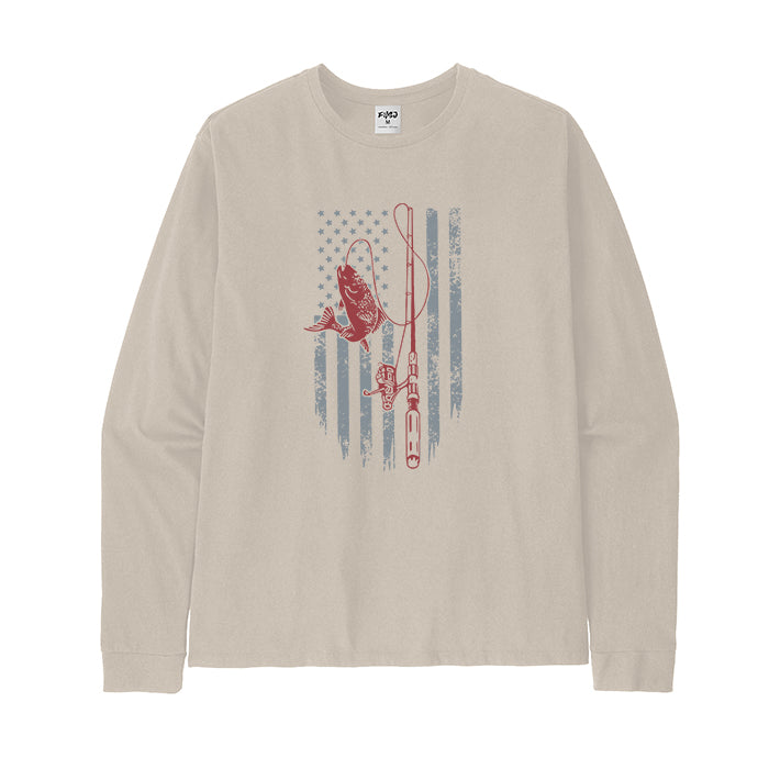Fishing American Flag Long Sleeve T-Shirt