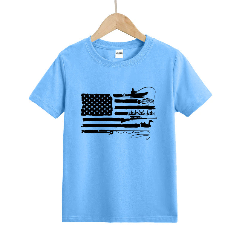 Fishing and Hunting American Flag Kid's T-Shirts