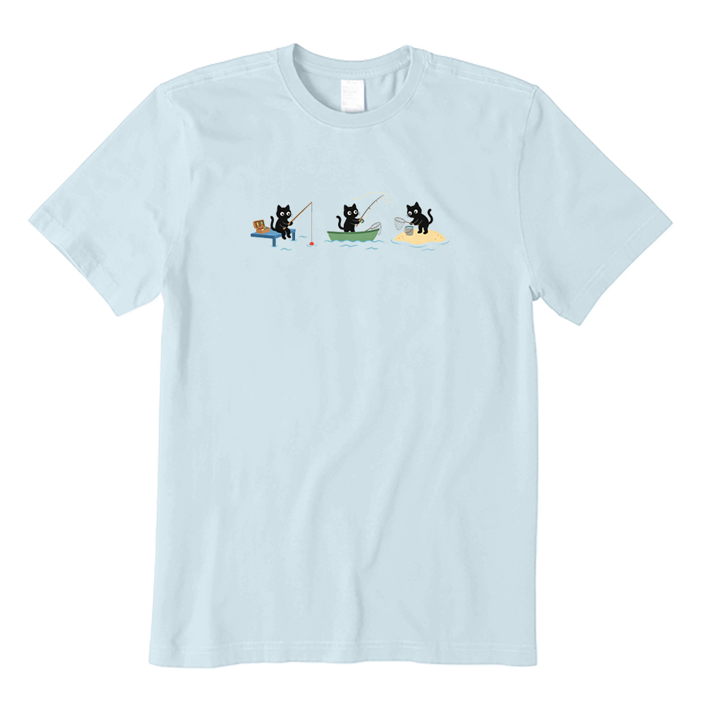 Cute Black Cats Fishing T-shirt