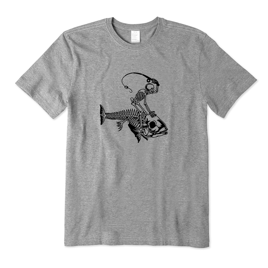 Fisherman Riding Fish Skeleton T-Shirt