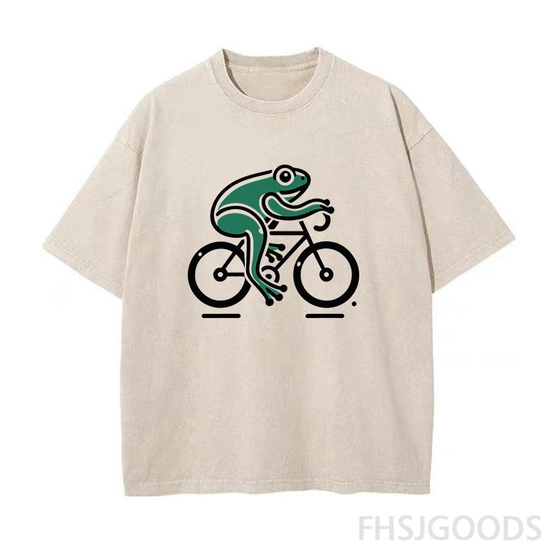 Green Frog on Bicycle Unisex Distressed T-Shirt