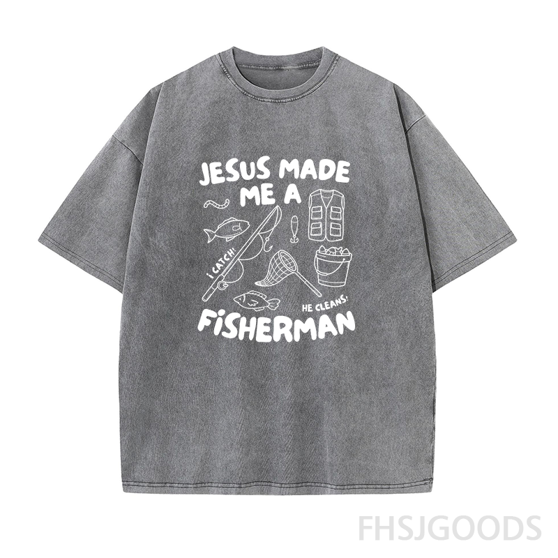 Jesus Made Me A Fisherman Unisex Distressed T-Shirt