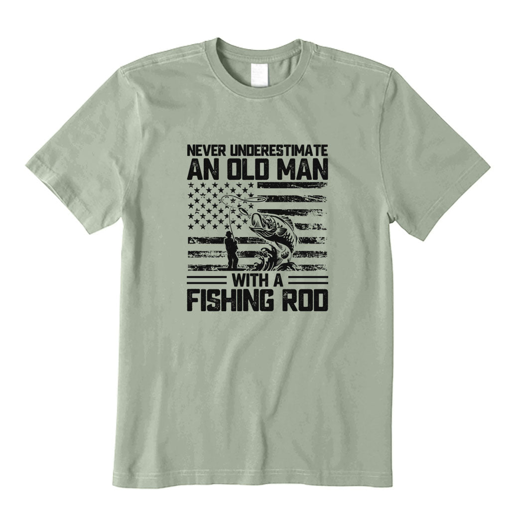 Never Underestimate An Old Man with A Fishing Rod T-Shirt