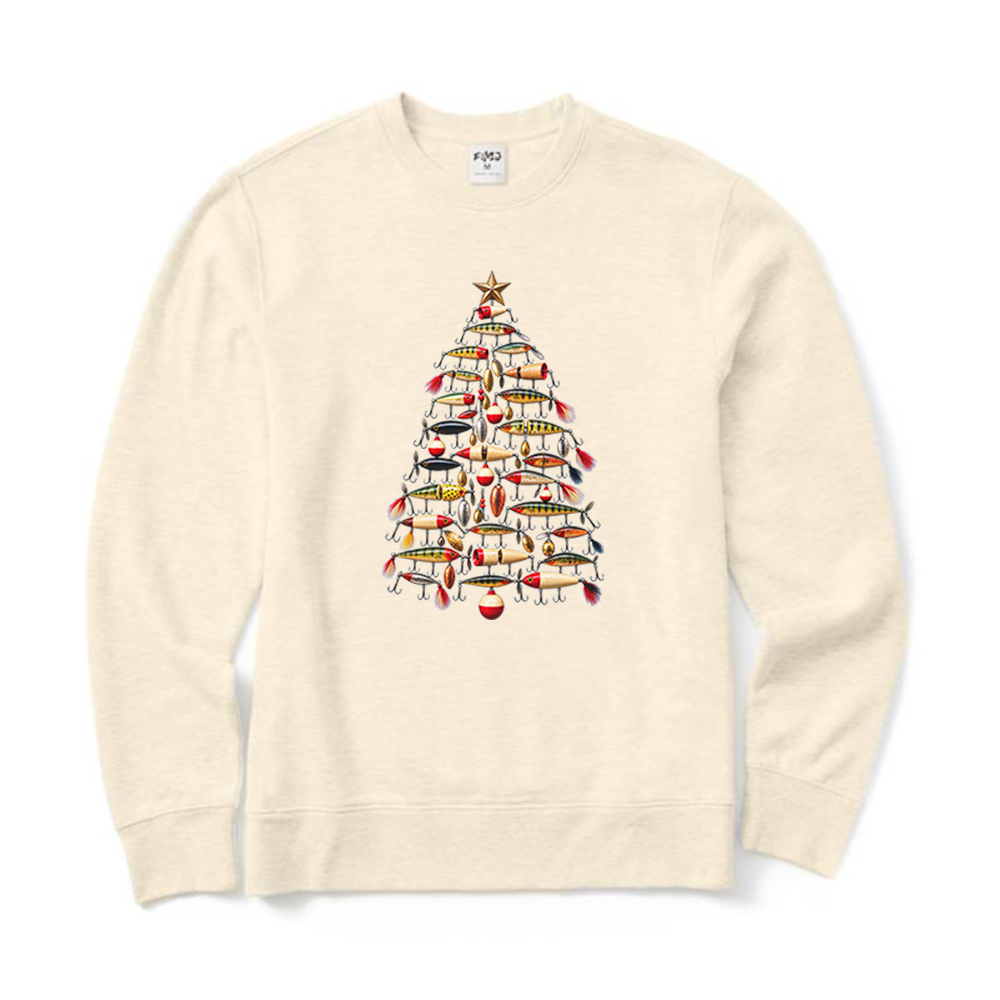 Retro Fishing Lure Christmas Tree Fisherman Crewneck Sweatshirt