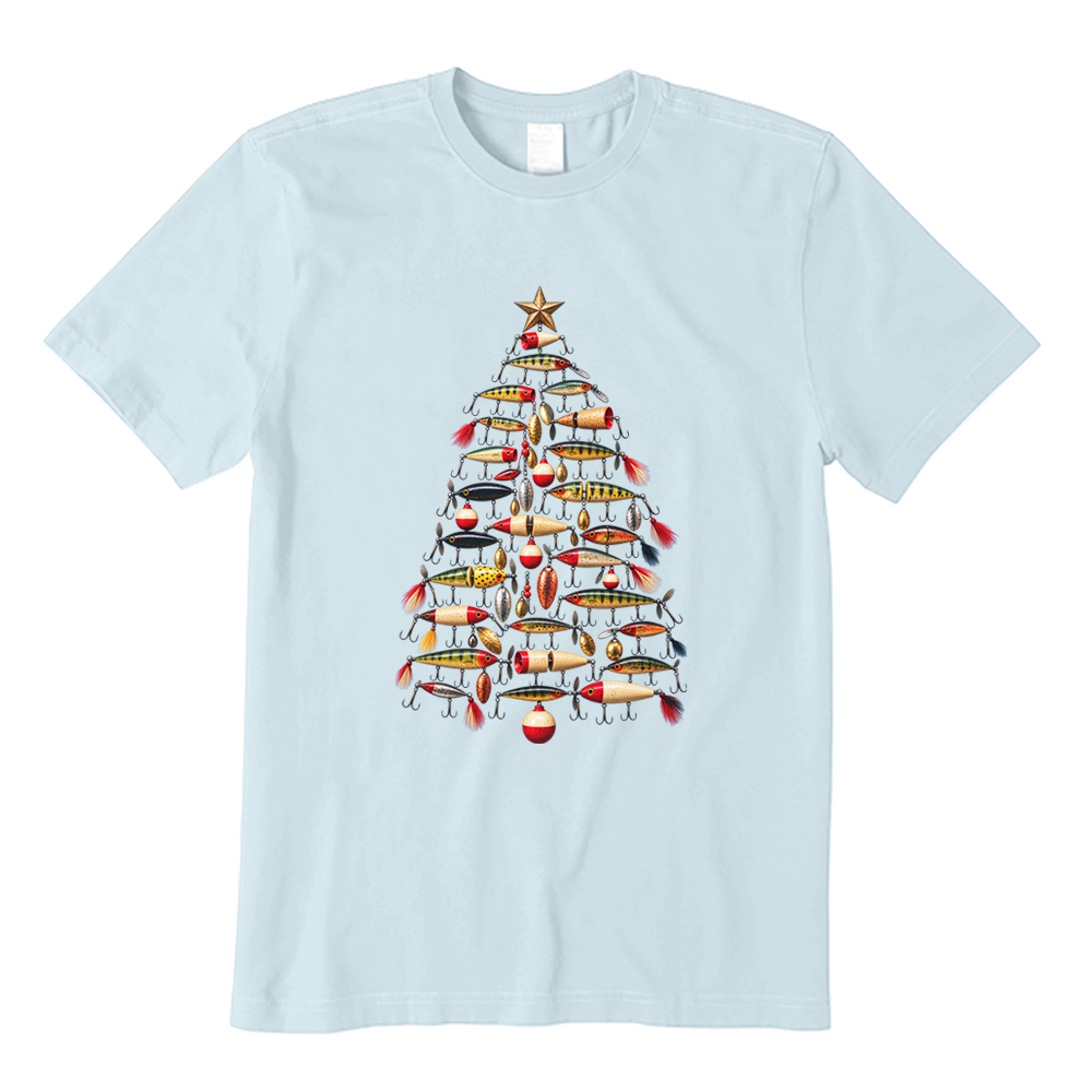 Retro Fishing Lure Christmas Tree Fisherman T-Shirt