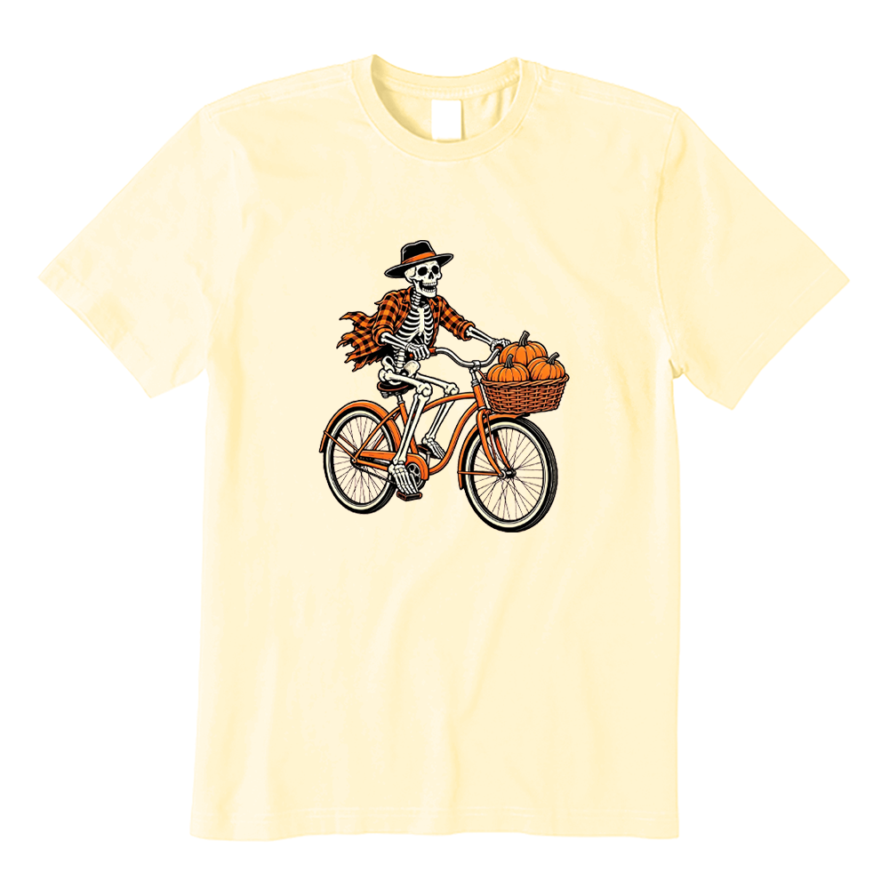 Skeleton Riding Bike With Pumpkins T-Shirt