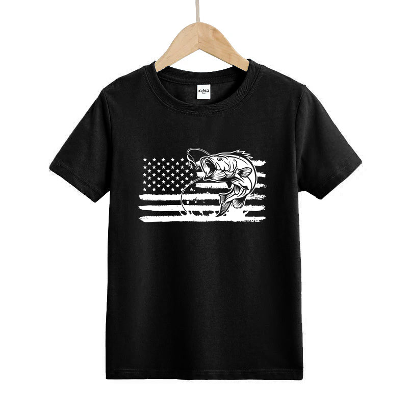 American Flag Fishing Kids T-Shirt
