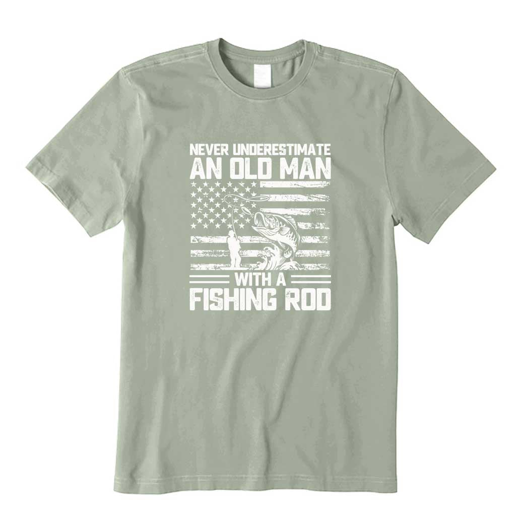 Never Underestimate An Old Man with A Fishing Rod T-Shirt