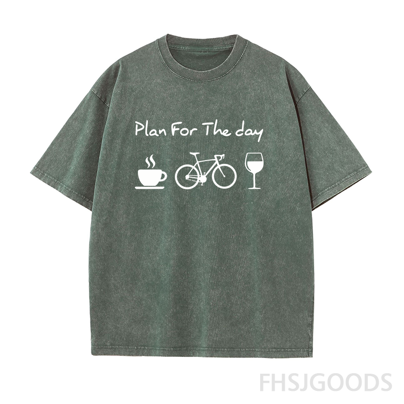 Plan For The Day Coffee Cycling Wine Unisex Distressed T-Shirt