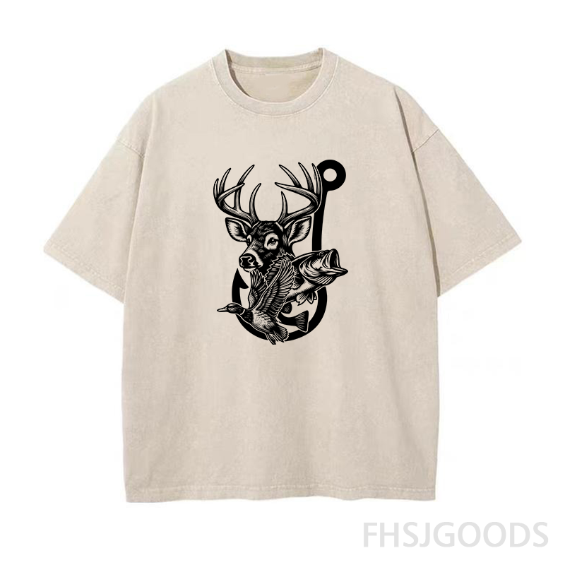 Deer Duck Fish Hook Unisex Distressed T-Shirt