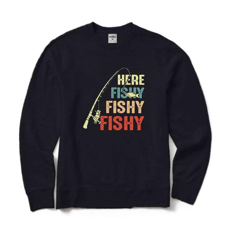 Vintage Fishing Rod Here Fishy Fishy Crewneck Sweatshirt