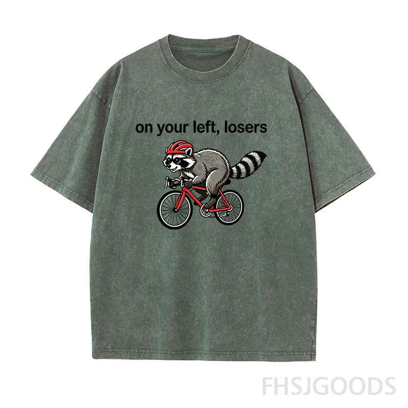 On Your Left Losers Raccoon Cycling Unisex Distressed T-Shirt