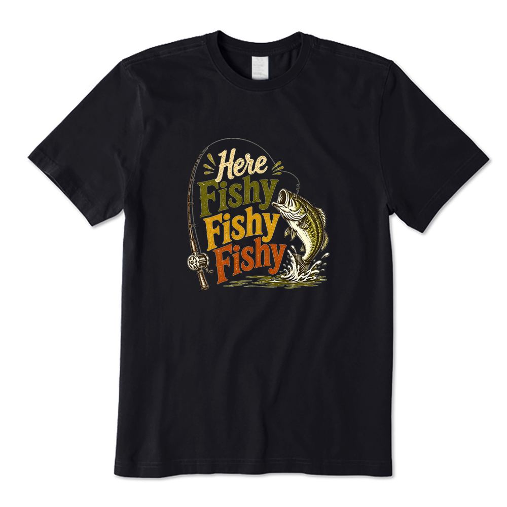 Vintage Here Fishy Fishy Fisherman Bass Fishing Graphic T-shirt