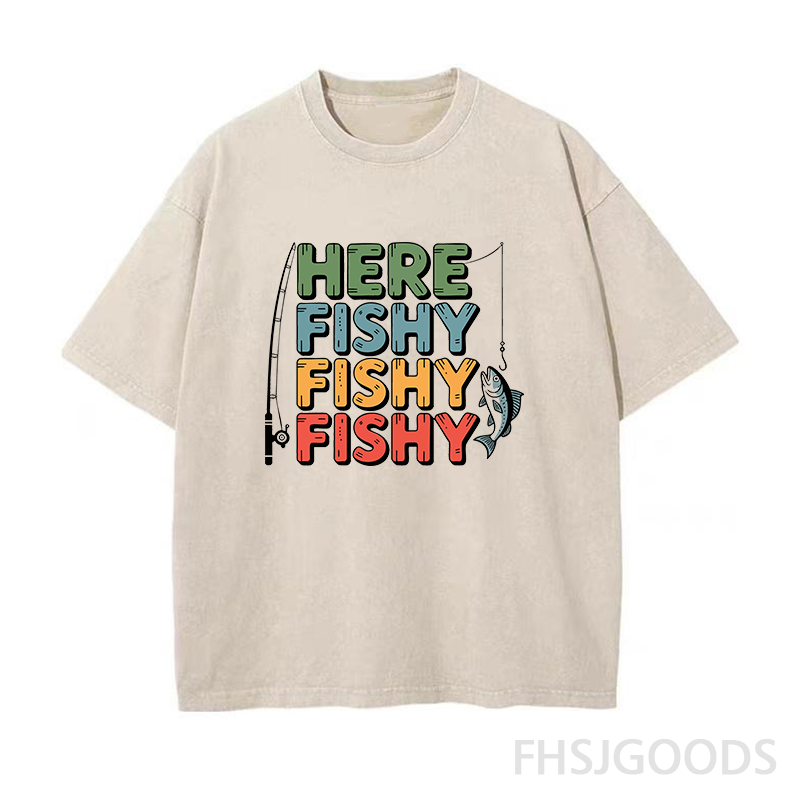 Here Fishy Fishy Fishy Unisex Distressed T-Shirt
