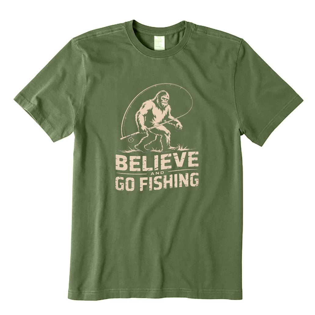 Believe Bigfoot Fishing T-Shirt